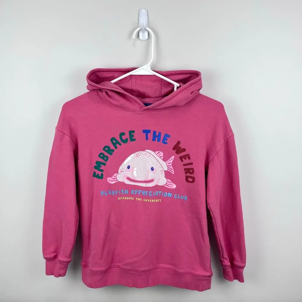 Mini Boden Washed Logo Hoodie Rose Red Blob Fish 8-9
